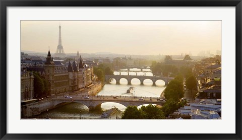 Framed Bridges over the Seine River, Paris Sepia Print