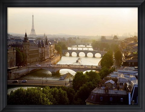 Framed Bridges over the Seine River, Paris Sepia 2 Print