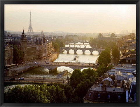 Framed Bridges over the Seine River, Paris Sepia 2 Print