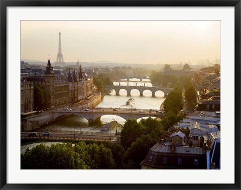 Framed Bridges over the Seine River, Paris Sepia 2 Print