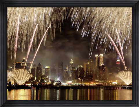 Framed Fireworks on Manhattan, NYC Print