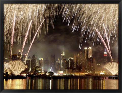 Framed Fireworks on Manhattan, NYC Print