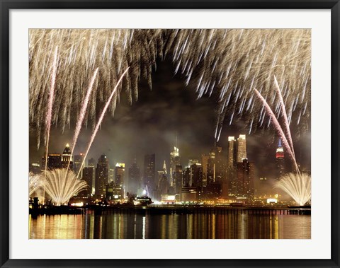 Framed Fireworks on Manhattan, NYC Print