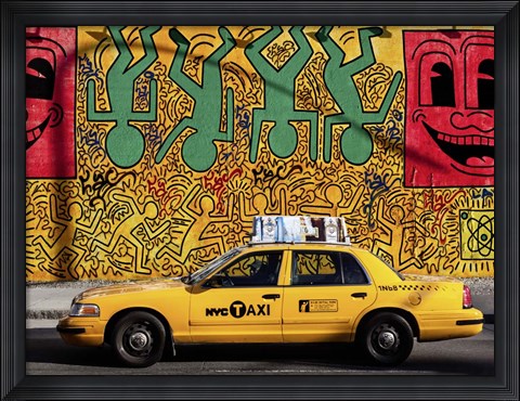 Framed Taxi and Mural painting, NYC Print