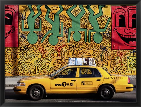 Framed Taxi and Mural painting, NYC Print