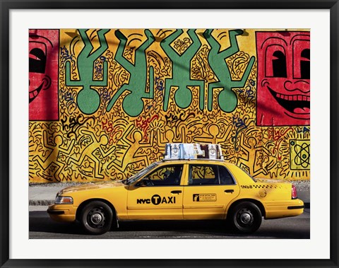 Framed Taxi and Mural painting, NYC Print