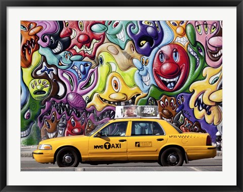 Framed Taxi and Mural painting in Soho, NYC Print