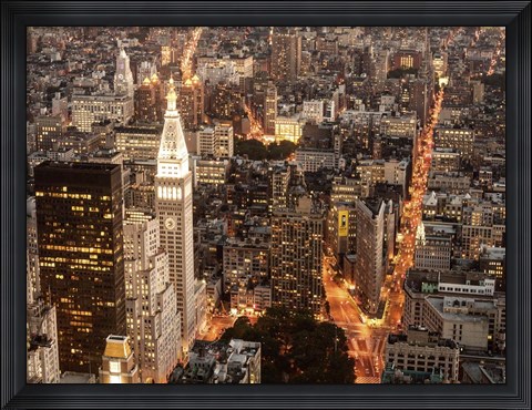 Framed Aerial View of Manhattan with Flatiron Building, NYC Print