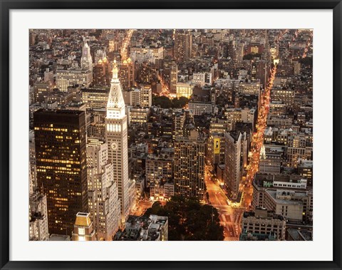 Framed Aerial View of Manhattan with Flatiron Building, NYC Print