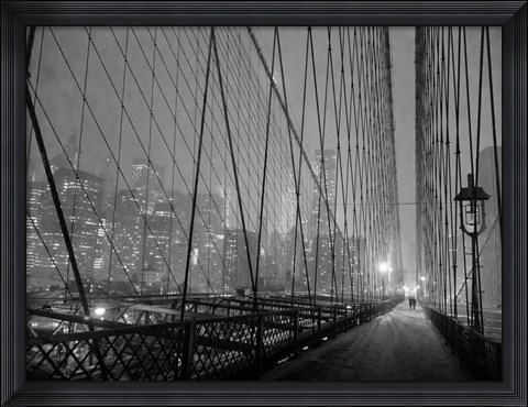 Framed On Brooklyn Bridge by Night, NYC Print