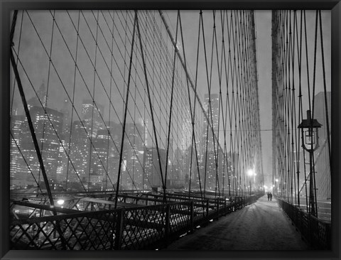 Framed On Brooklyn Bridge by Night, NYC Print