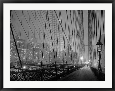 Framed On Brooklyn Bridge by Night, NYC Print