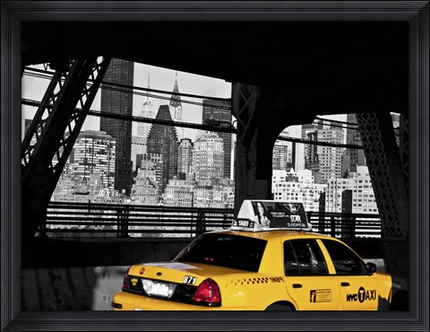 Framed Taxi on the Queensboro Bridge, NYC Print
