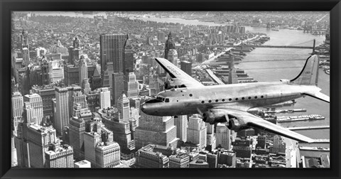 Framed Flying over Manhattan, NYC Print