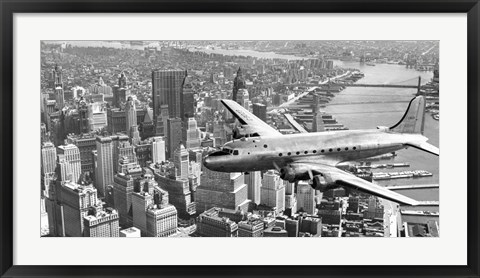 Framed Flying over Manhattan, NYC Print