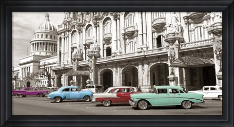 Framed Vintage American Cars in Havana, Cuba Print
