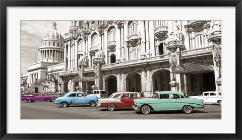 Framed Vintage American Cars in Havana, Cuba Print