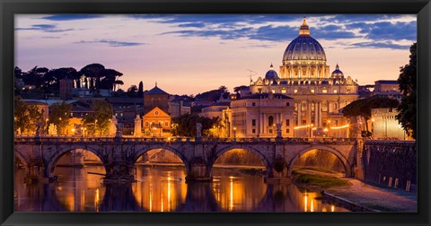 Framed Night View at St. Peter&#39;s cathedral, Rome Print