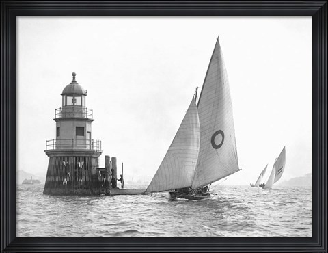Framed Sloop and Channel Pile Light on Sydney Harbour Print