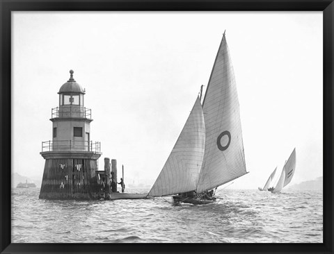 Framed Sloop and Channel Pile Light on Sydney Harbour Print