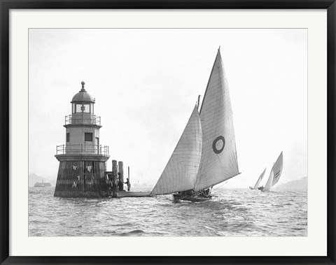 Framed Sloop and Channel Pile Light on Sydney Harbour Print