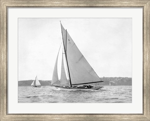 Framed Victorian sloop on Sydney Harbour, 1930 Print