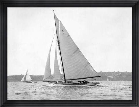 Framed Victorian sloop on Sydney Harbour, 1930 Print