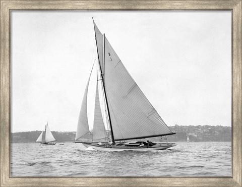 Framed Victorian sloop on Sydney Harbour, 1930 Print