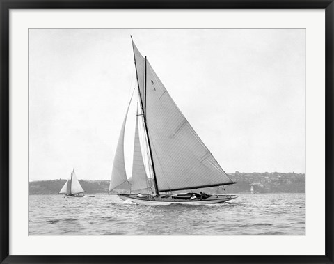 Framed Victorian sloop on Sydney Harbour, 1930 Print