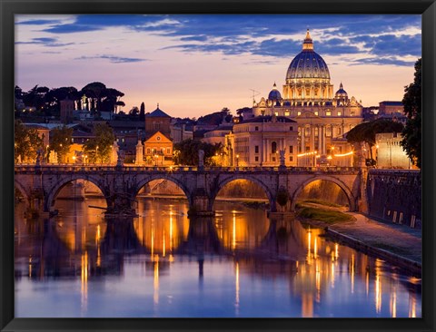 Framed Night View at St. Peter&#39;s Cathedral, Rome Print