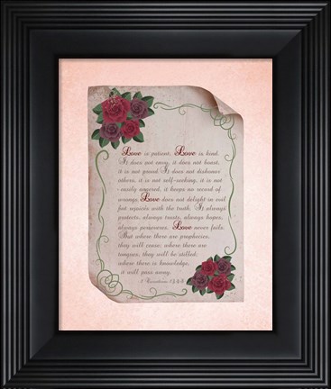 Framed Corinthians 13:4-8 Love is Patient - Rose Border Pink Print