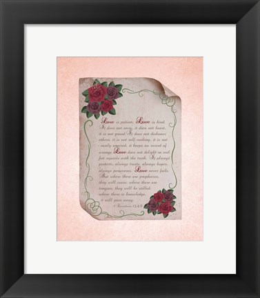 Framed Corinthians 13:4-8 Love is Patient - Rose Border Pink Print