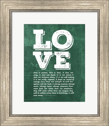 Framed Corinthians 13:4-8 Love is Patient - Green Print