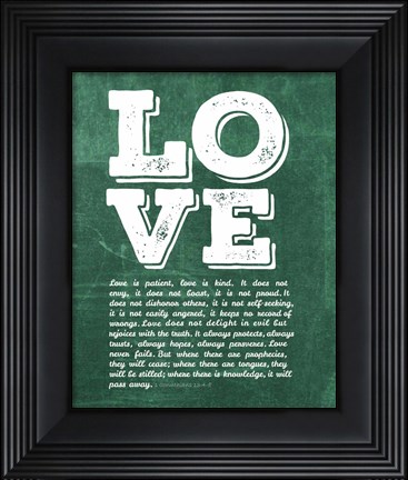 Framed Corinthians 13:4-8 Love is Patient - Green Print