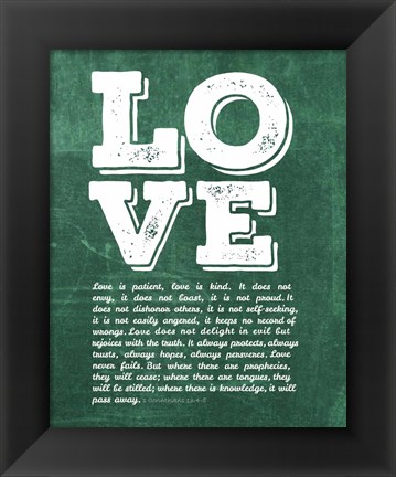 Framed Corinthians 13:4-8 Love is Patient - Green Print