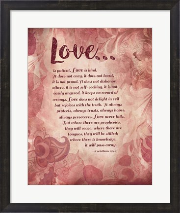 Framed Corinthians 13:4-8 Love is Patient - Pink Floral Print