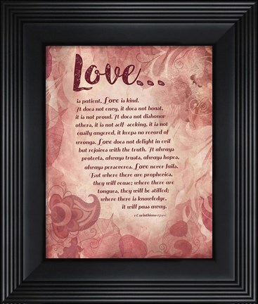 Framed Corinthians 13:4-8 Love is Patient - Pink Floral Print