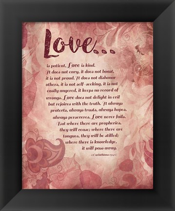 Framed Corinthians 13:4-8 Love is Patient - Pink Floral Print