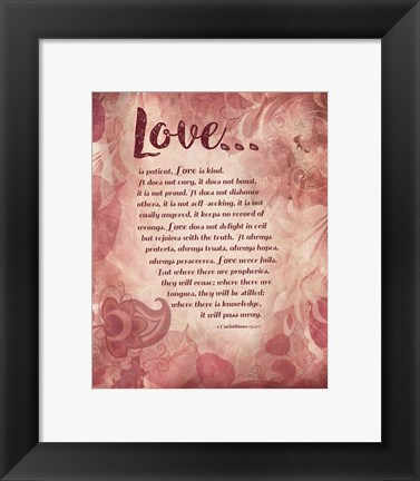 Framed Corinthians 13:4-8 Love is Patient - Pink Floral Print