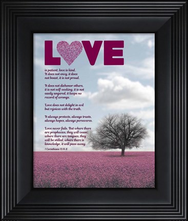 Framed Corinthians 13:4-8 Love is Patient - Pink Field Print