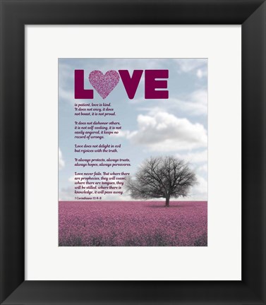 Framed Corinthians 13:4-8 Love is Patient - Pink Field Print