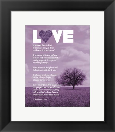 Framed Corinthians 13:4-8 Love is Patient - Lavender Field Print