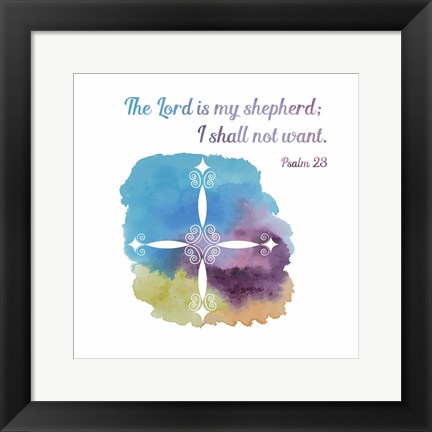 Framed Psalm 23 The Lord is My Shepherd - Cross 1 Print