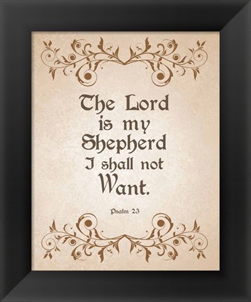 Framed Psalm 23 The Lord is My Shepherd - Brown Print