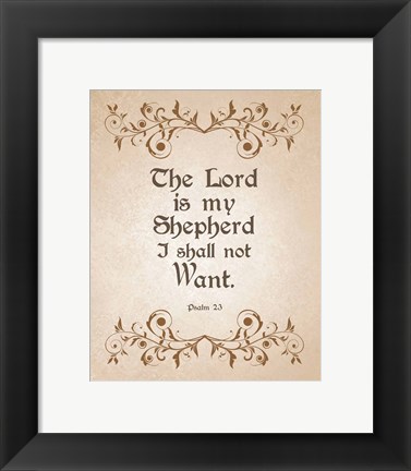 Framed Psalm 23 The Lord is My Shepherd - Brown Print