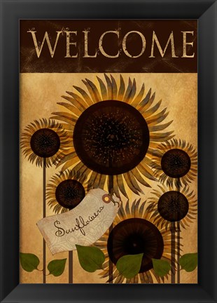 Framed Sunflowers Welcome Print