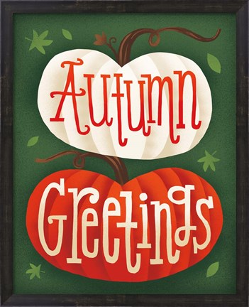 Framed Harvest Time Autumn Greetings Pumpkins Print