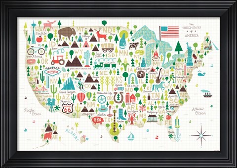 Framed Illustrated USA Print