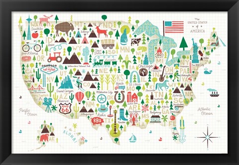 Framed Illustrated USA Print