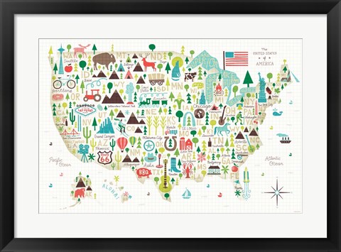 Framed Illustrated USA Print